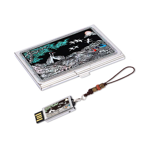 채색 송학 자개 명함케이스 대용량 자개 USB
