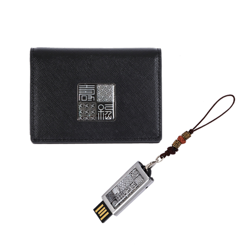 수복문자도 자개 가죽명함 지갑 대용량 USB