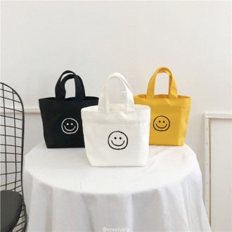 스마일 에코백 풀칼라 로고 인쇄, 미니 손가방, 캔버스백 학생 보조가방