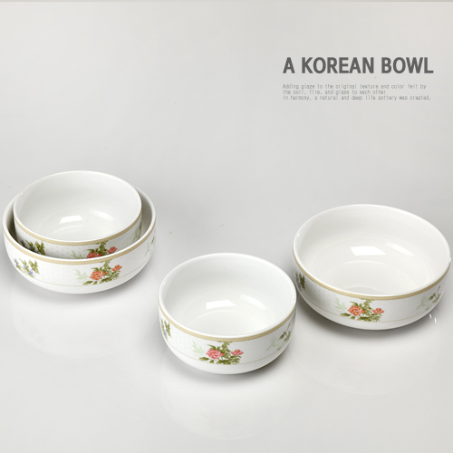 화목 공기+대접 4p 세트 // 국산