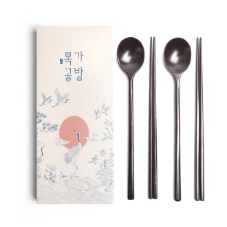 국내 옻칠 수저 선물세트_2인 흑당 달 수저