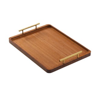 CL232 에코라이프 홈 카페용 클래식 원목 서빙 트레이 골드 손잡이형 40×30cm