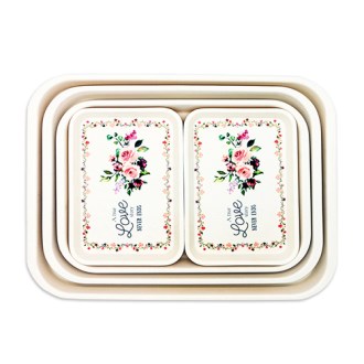 무광멜라민 직쟁반 장미 5P