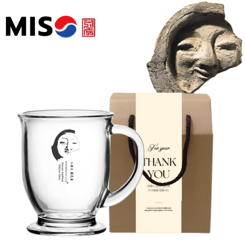 한국전통 얼굴무늬 수막새 신라의 미소 글라스 머그컵 440ml