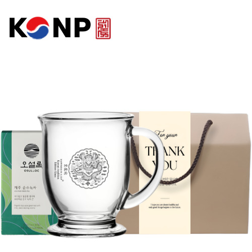 한국전통 경북궁 곤룡포 글라스 머그컵 440ml 오설록 티백 선물세트