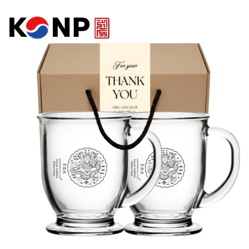 한국전통 경북궁 곤룡포 글라스 머그컵 440ml 2P 선물세트