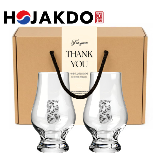 한국전통 위스키잔 호작도 노징글라스 니트잔 170ml 2P 선물세트