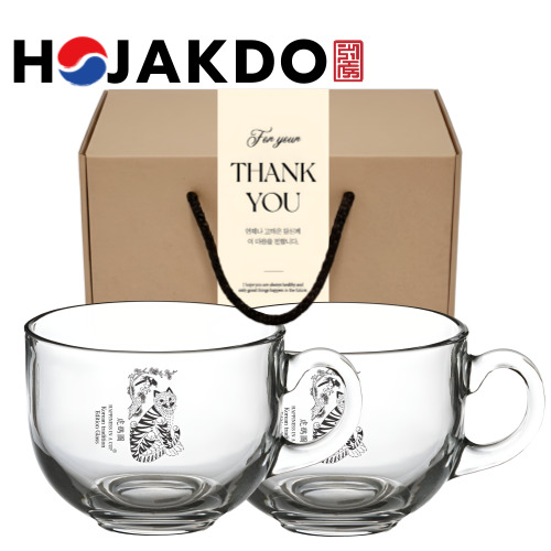 한국전통 호작도 요거트 시리얼 그릭 디저트 머그컵 볼 470ml 2P 선물세트