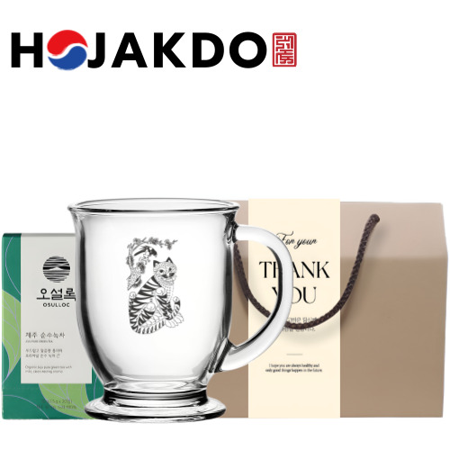 한국전통 까치와호랑이 호작도 머그컵 440ml 오설록 티백 선물세트