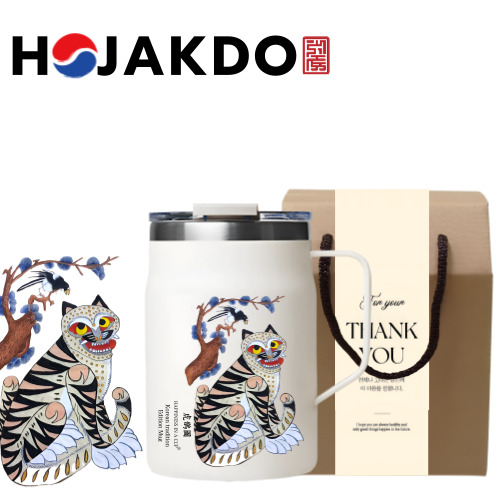 한국전통 민화 까치와호랑이 호작도 파우더 스텐 머그컵 480ml