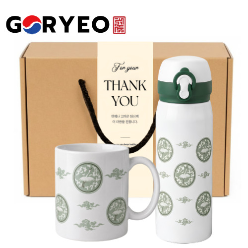한국전통 문양 고려청자 원터치 텀블러 500ml 도자기 머그 선물세트