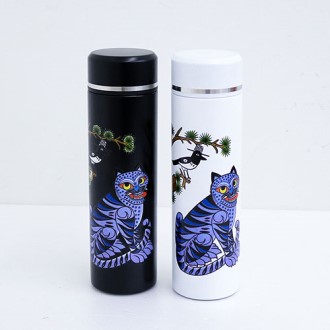 전통 일러스트 까치와호랑이 텀블러 500ml