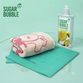 슈가버블 친환경 주방세제+라인프렌즈 주방타올 고리타올+국내산 통기성 행주 2장