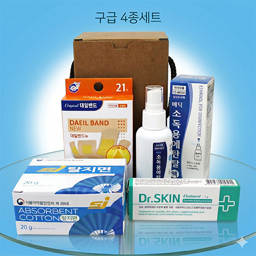 대일밴드 + 닥터스킨 연고 + 탈지면 + 메딕 소독용 에탄올 스프레이 4종 구급상자