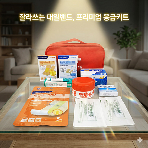 대일밴드 프리미엄 기획 24매 (뉴오리지널+아쿠아뉴) + 대일밴드 특대형 5매 + 닥터스킨연고 + 코튼볼소독제 + 반창고 + 탈지면 + 면봉 + 구급파우치