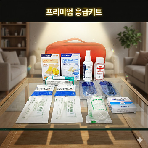대일밴드 프리미엄 24매 + 연고 + 반창고 + 면봉 + 거즈 + 붕대 + 에탄올스프레이 + 알콜스틱스왑 + 손소독제겔 + 구급파우치