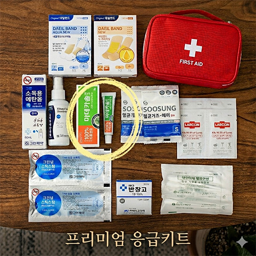 마데카솔연고 정품대일밴드 아쿠아밴드 소독 스프레이 구급세트 15종