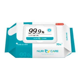 누리케어 무알콜 손소독티슈, 손소독 물티슈 70매