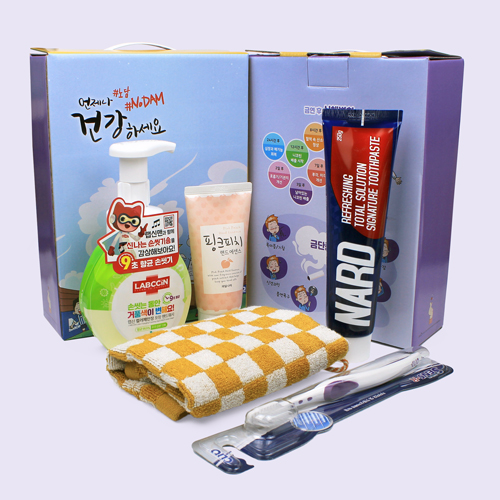 랩신 핸드워시 250ml + Nard치약 + 과일나라 핸드에센스 + 체스 핸드타올 + 크리오 미세모 칫솔 5종세트 금연홍보 케이스 변경가능
