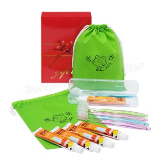 치아튼튼 3호 부직포파우치세트ㅡ크리스탈칫솔5p,칫솔캡 5p,페리오치약5p,칫솔케이스,부직포파우치