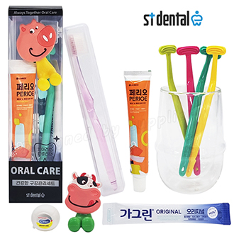 오랄케어 큐빅 크리스탈캡 페리오 ST혀클리너 5호 미세모 칫솔 치약 선물세트