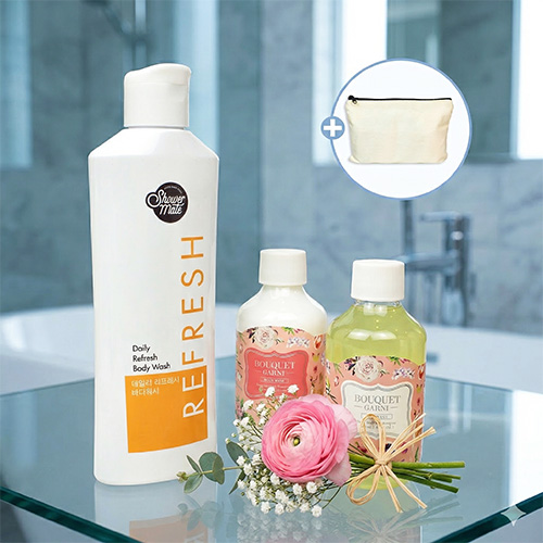 애경 바디워시+부케가르니 샴푸 100ml+트리트먼트 100ml+에코파우치