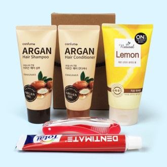 과일나라 아르간 샴푸+컨디셔너 + 온더바디 레몬 클렌징폼 + 크리오 치약+ 니치 접이식칫솔