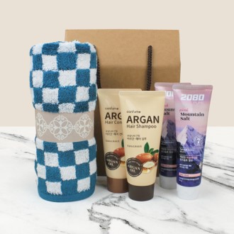 기라로쉬 체스앤그리드 타올 180g + 과일나라 아르간 샴푸+컨디셔너 + 2080 핑크솔트치약 2개
