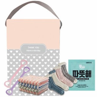 핫팩+수면양말+요술행주+근력밴드 4종세트 (하트케이스+스티커포함)