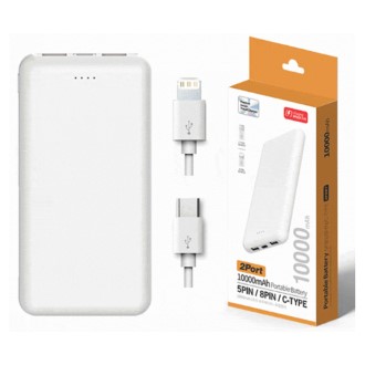 J77 프라임 2포트 10000mAh 보조배터리 C타입 8핀 케이블 포함 인쇄가능