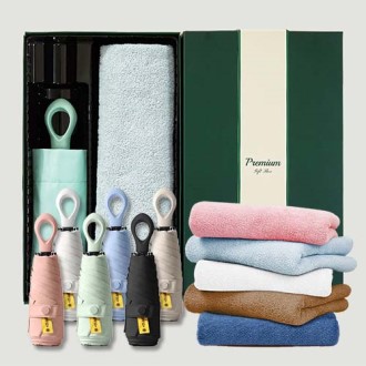 라이트핏 O링손잡이 5단암막양우산+보송보송데일리 순면타올155g 우산선물세트