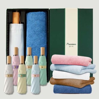 라이트핏 도토리파스텔 3단수동 암막양우산+보송보송데일리 순면타올155g 우산선물세트