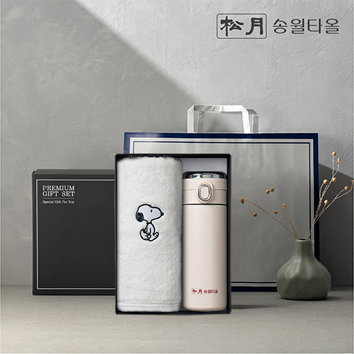 송월 프리미엄 선물 세트 스누피 리버40 1P + 원터치스마트텀블러 420ml 1P