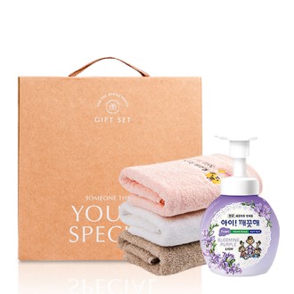 라라낭만 호텔타올 150g+아이깨끗해 핸드워시 블루밍 퍼플향 수건 선물세트