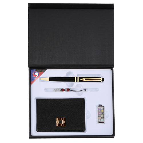 워터펜블랙+완자문 소가죽 명함지갑+신문자자개USB