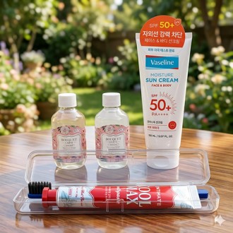 애경 바세린 선크림 150ml+부케가르니 샴푸+바디워시+쿨맥스민트 치약+AR초극세모칫솔