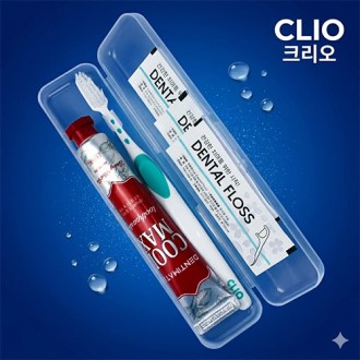 크리오 휴대용 치약칫솔 미세모칫솔+쿨맥스 민트 프리미엄 치약 50g+1회용치실 3개+휴대용케이스