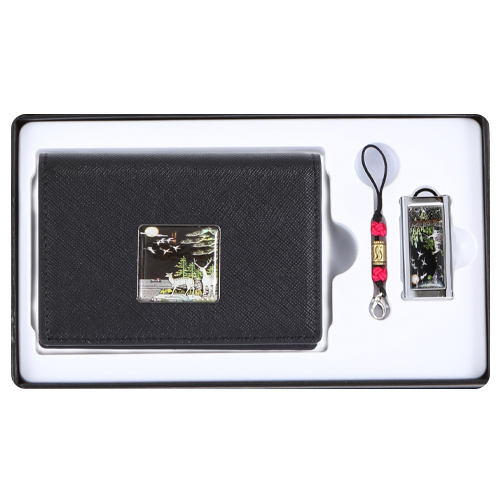 채색십장생 자개소가죽 명함지갑+자개 USB