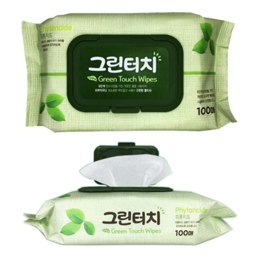 그린터치 100매 캡형 물티슈(스티커가능교체)