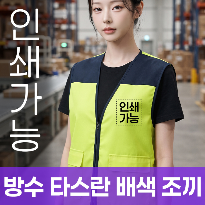 방수 타스란 배색 조끼 주문제작 전사인쇄